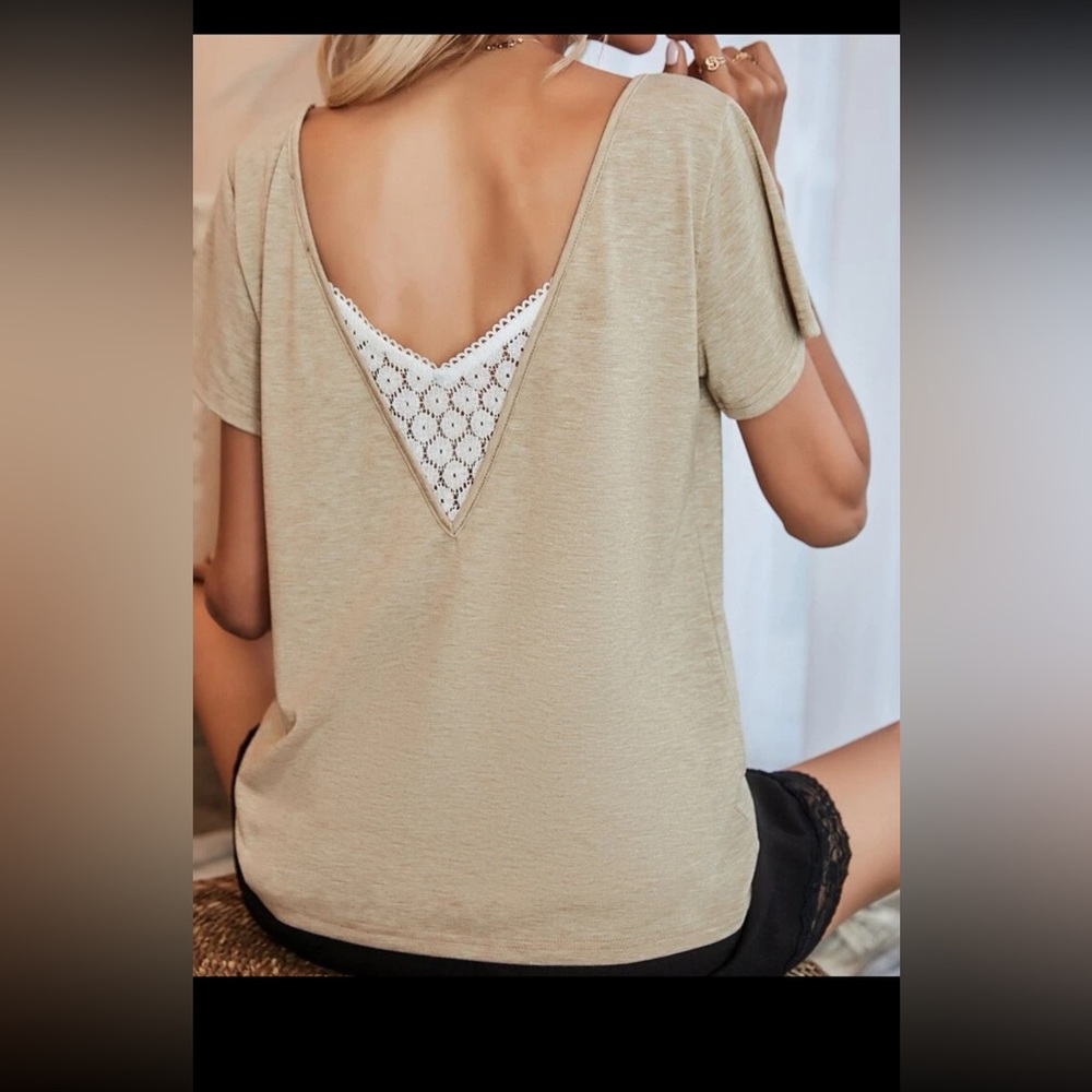 Contrast Lace Backless Tee
